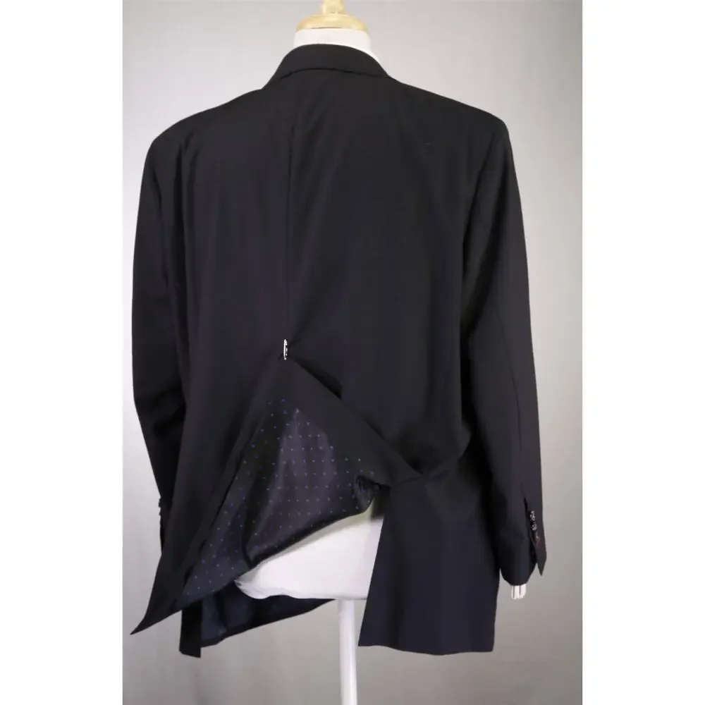 Custom Tailored Bespoke Black Tone Checkered 2-Btn Wool Suit 50R